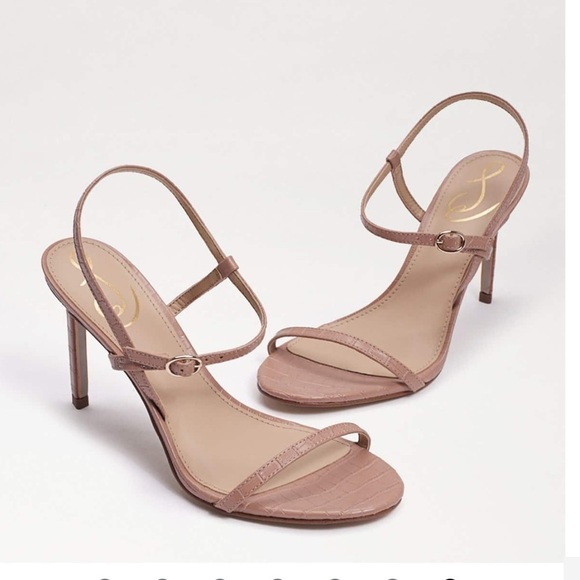 Sam Edelman Doran Maple croc embossed print leather heels sandals nude Sz‎ 10 M - Picture 6 of 14